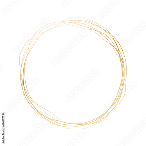 gold round brush painted ink stamp circle banner on white background 