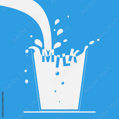 Milk pouring into glass on table with splash flat icon vector illustration