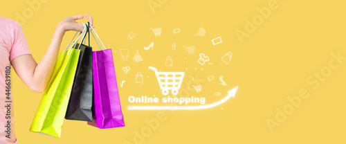 Online shopping concept with icon shopping and network connection on the modern.