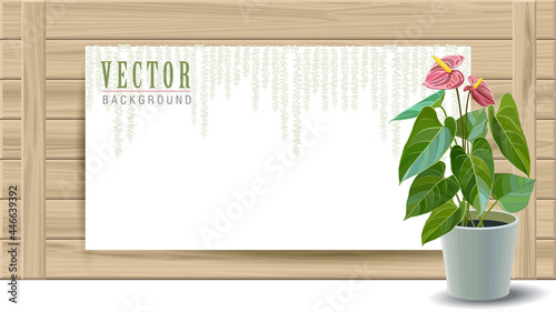 Designer poster of indoor plants with a wooden background.