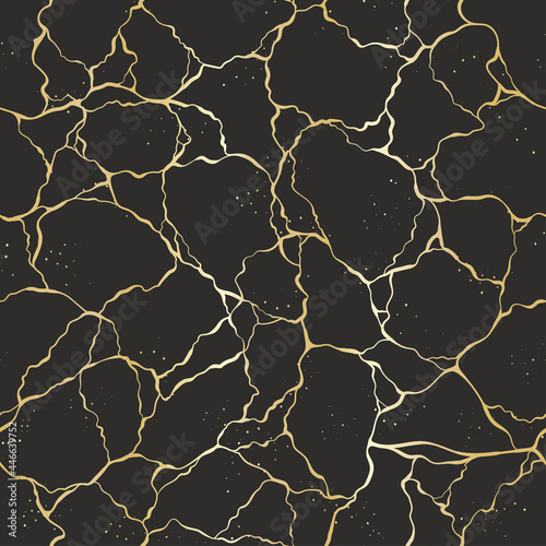 Abstract hand drawn seamless pattern, kintsugi background with gold gradient, organic surface, great for textiles, banners, wallpapers, tiles - vector design
