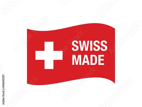 Swiss made sticker. Swiss made sign vector logo. Made in Switzerland red flag sign.