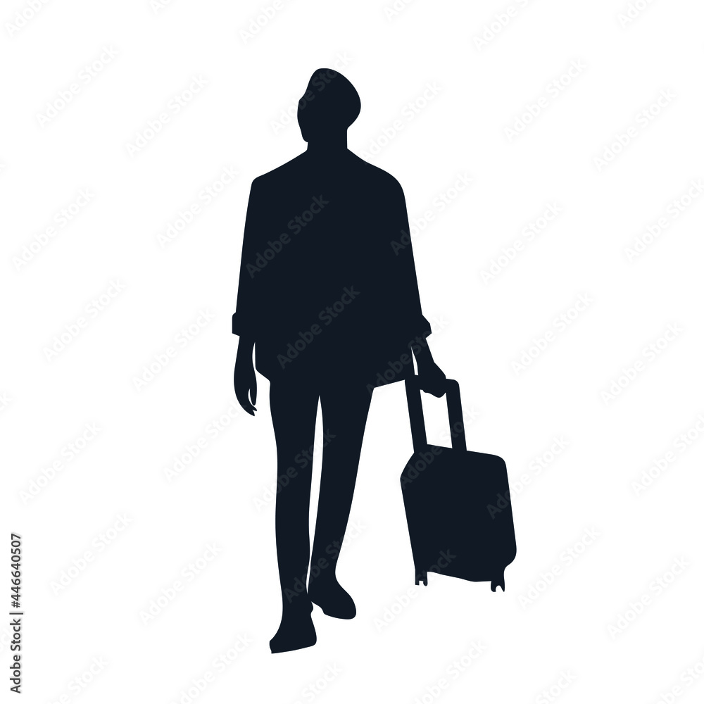 Silhouette of a man walking with luggage stock illustration Silhouette of a man walking with luggage stock illustration