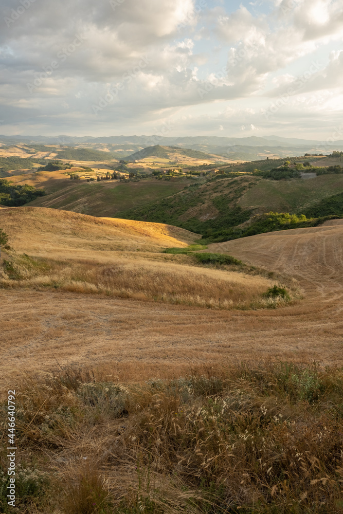 Tuscany Hill Landscape At Sunset Near Volterra