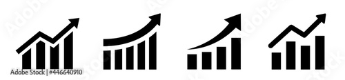 Growing graph set. Business chart with arrow. Growths chart collection. Profit growing sumbol. Progress bar. Bar diagram. Growth success arrow icon.  Chart increase flat style - stock vector.
