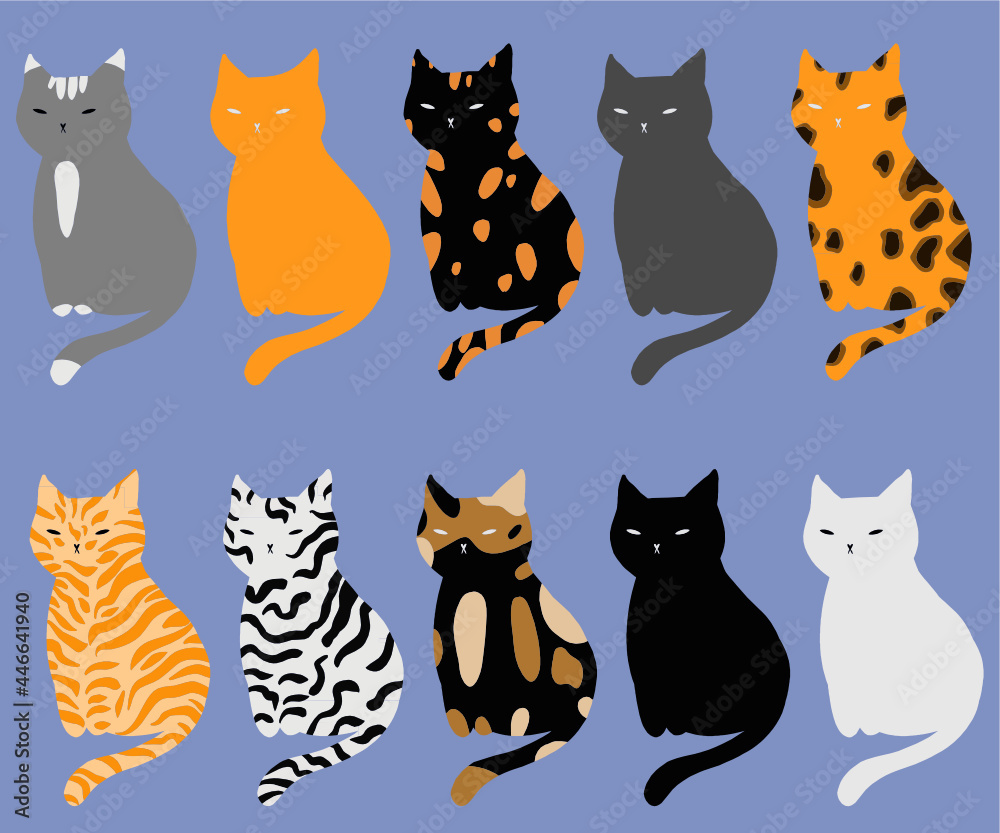 A set of cats with different colors A set of cats with different colors