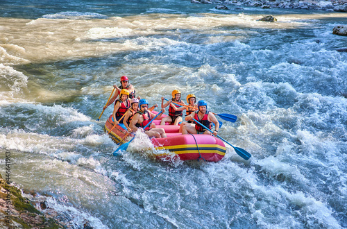 rafting on a stormy mountain river in summer Fototapet