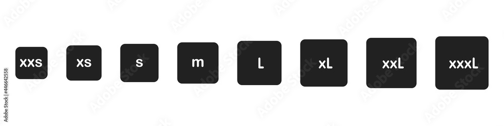 Clothing sizes icons set from small to large isolated on white background. Vector illustration Clothing sizes icons set from small to large isolated on white background. Vector illustration
