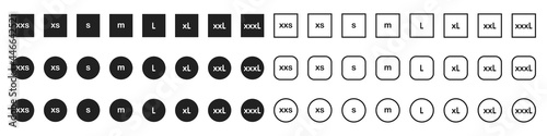 Clothing sizes icons set from small to large isolated on white background. Vector illustration