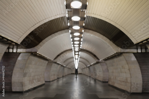 Blurred view of subway station. Public transport