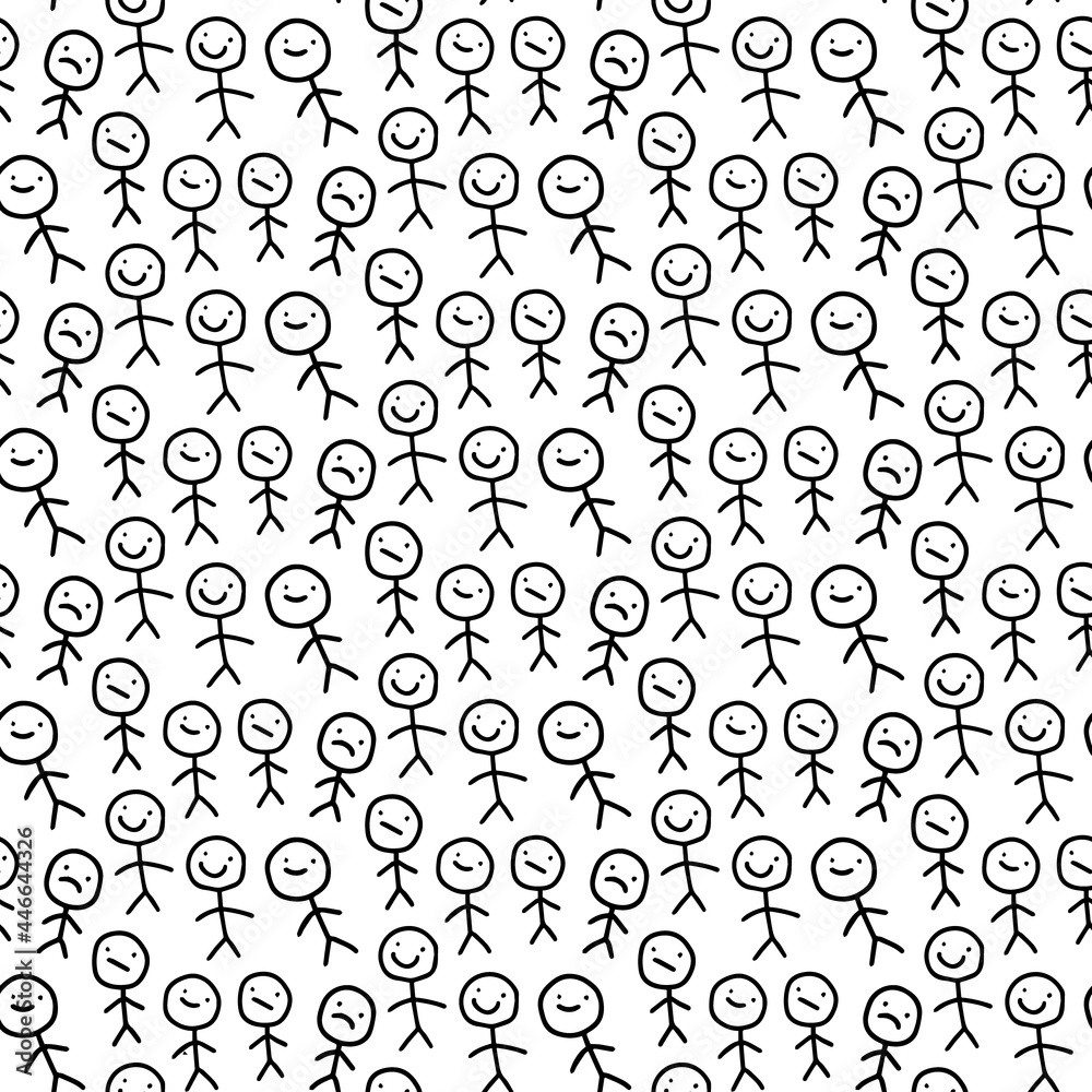 Doodle creatures human hand drawn seamless patterin in cartoon comic style