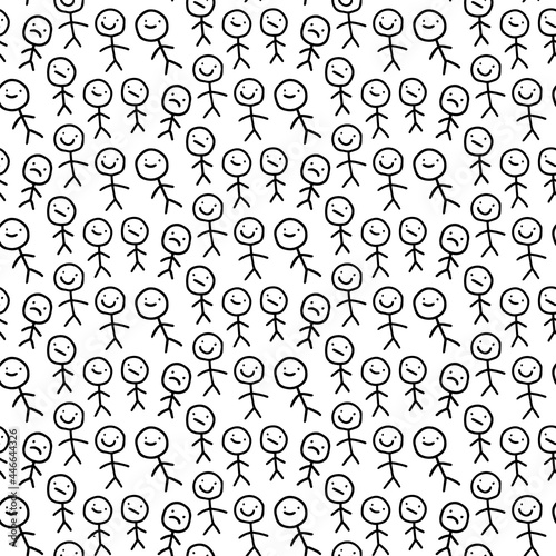 Doodle creatures human hand drawn seamless patterin in cartoon comic style