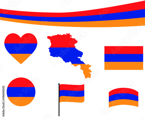 Armenia Flag Map Ribbon And Heart Icons Vector Illustration Abstract Design Elements collection