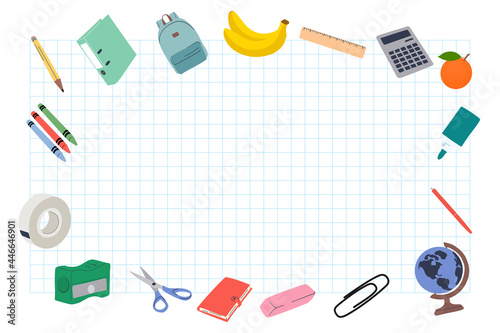 Back To School Background Frame With School Supplies Boarder