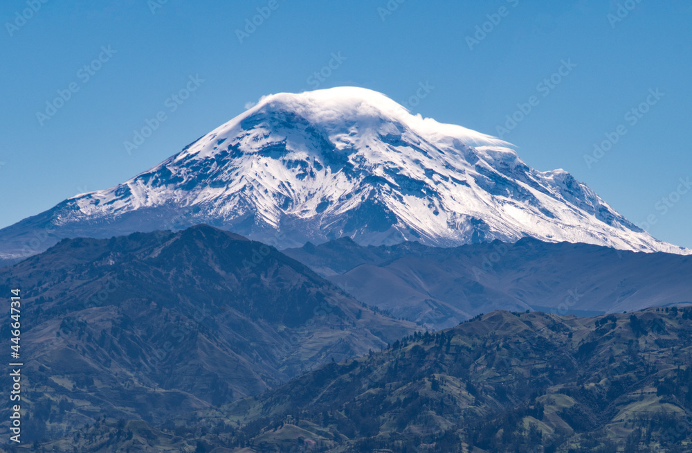 tip of the chimborazo volcano in the andes, view from guaranda - Ecuador