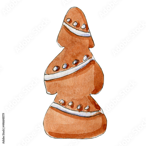 Watercolor illustration of gingerbread cookie shaped christmas trees