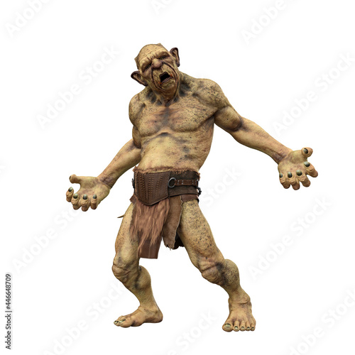 3D illustration of a fantasy mythical troll creature from Scandinavian folklore looking puzzled isolated on a white background.