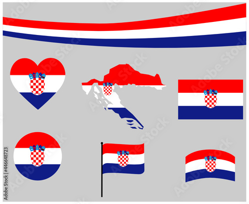 Croatia Flag Map Ribbon And Heart Icons Vector Illustration Abstract Design Elements collection