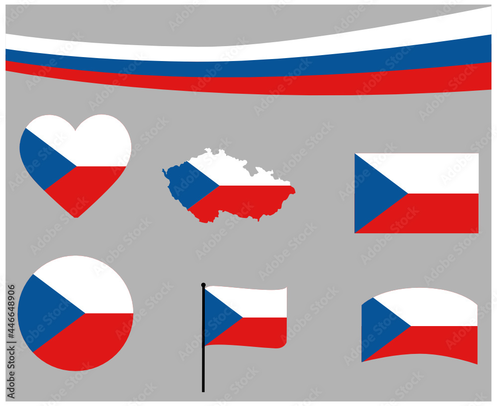 Czech Republic Flag Map Ribbon And Heart Icons Vector Illustration Abstract Design Elements collection