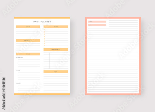 Modern planner template set. Set of planner and to do list. Daily planner template. Vector illustration.