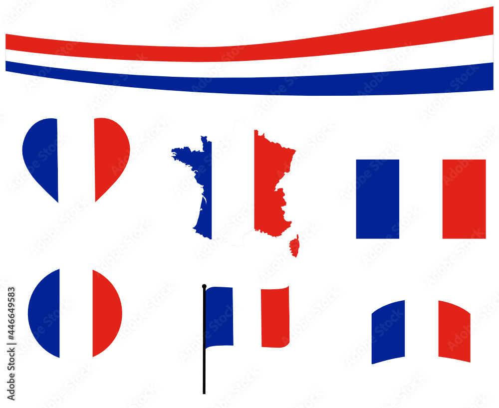 France Flag Map Ribbon And Heart Icons Vector Illustration Abstract Design Elements collection France Flag Map Ribbon And Heart Icons Vector Illustration Abstract Design Elements collection