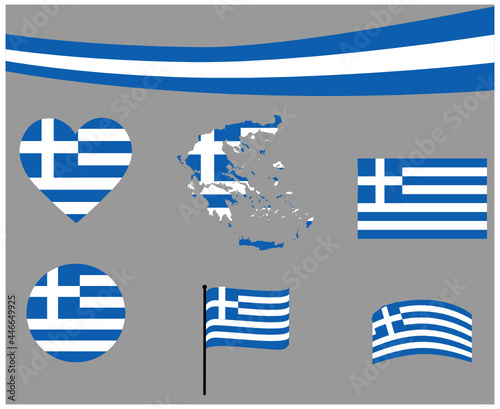 Greece Flag Map Ribbon And Heart Icons Vector Illustration Abstract Design Elements collection