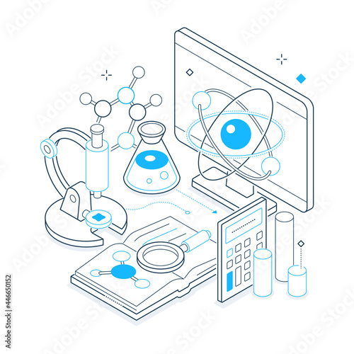 Science and medicine - black and blue isometric line illustration