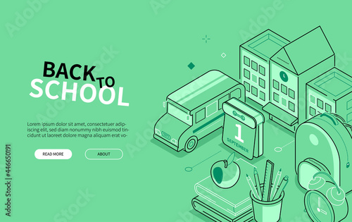 Back to school - line design style isometric web banner