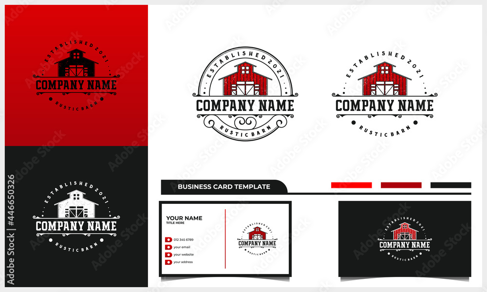 rustic stamp and vintage barn logo with business card template