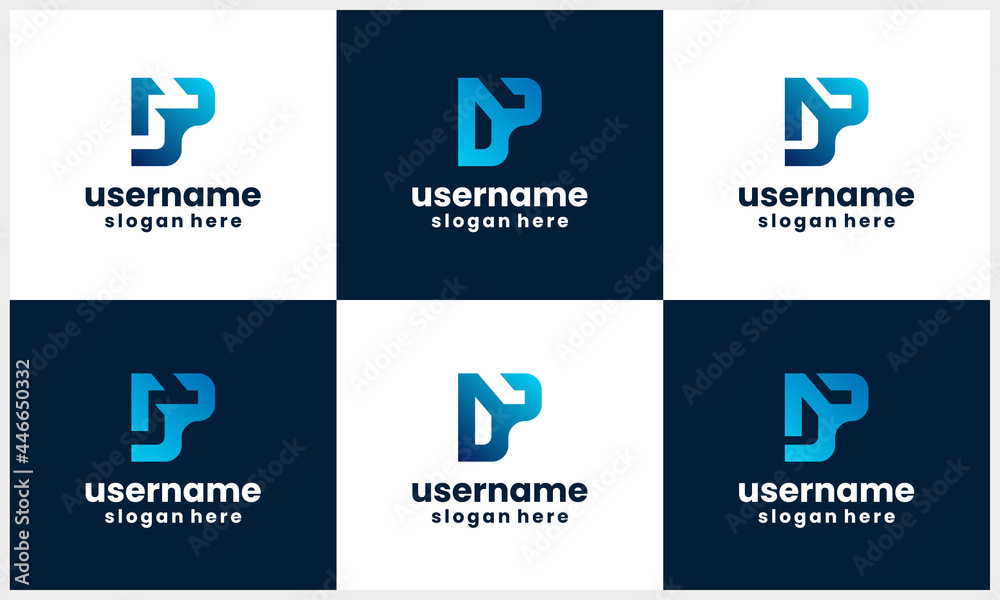 set of letter P initial logo template with multi color