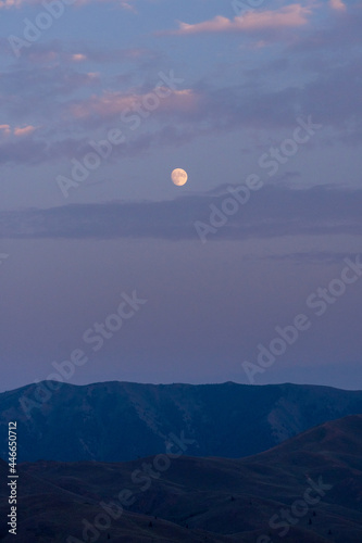 Portrait of the moon over the Sun Valley Idaho High Desert during Sunset