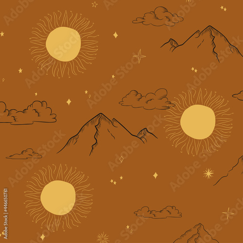 Cosmic Sun, Sky and Mountains Natural Pattern