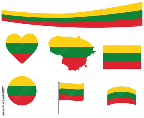 Lithuania Flag Map Ribbon And Heart Icons Vector Illustration Abstract Design Elements collection