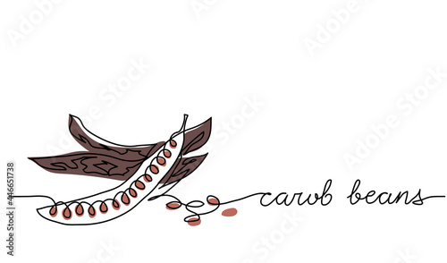 Carob beans vector illustration. One line drawing art illustration with lettering carob beans