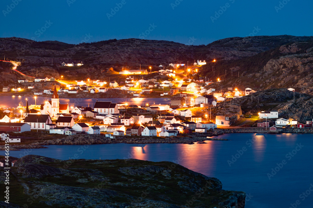 Twilight town on Fogo Island Newfoundland NL Canada