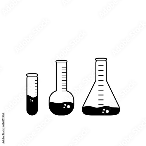 Silhouettes flasks for science experiment. Laboratory tubes.