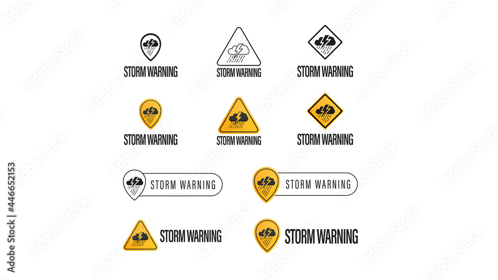 Storm warning, large collection of signs, symbols and logos isolated on white background. Weather warnings symbols concepts Storm warning, large collection of signs, symbols and logos isolated on white background. Weather warnings symbols concepts