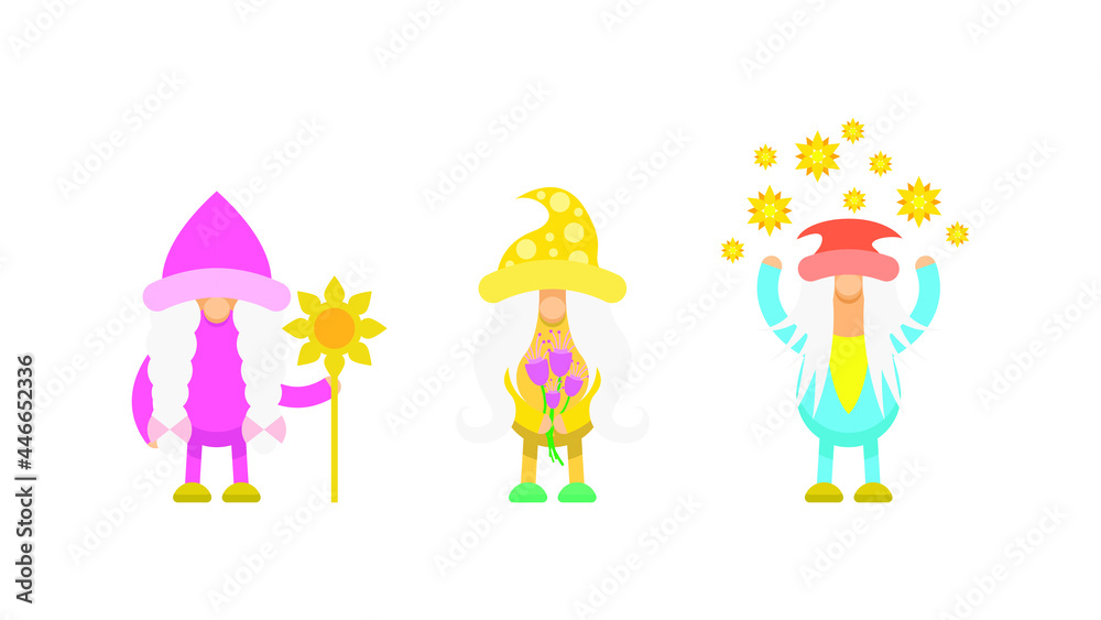 Set Abstract Collection Cute Flat Cartoon Different Character Gnomes Girls With Flowers Vector Design Style Elements Set Abstract Collection Cute Flat Cartoon Different Character Gnomes Girls With Flowers Vector Design Style Elements