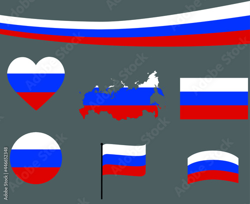 Russia Flag Map Ribbon And Heart Icons Vector Illustration Abstract Design Elements collection