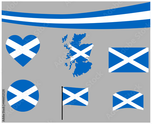 Scotland Flag Map Ribbon And Heart Icons Vector Illustration Abstract Design Elements collection