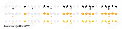 Product rating or customer review with gold stars and half star flat vector icons for apps and websites  Set of stars quality rating icon. vector Illustration