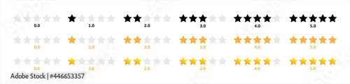 Product rating or customer review with gold stars and half star flat vector icons for apps and websites, Set of stars quality rating icon. vector Illustration