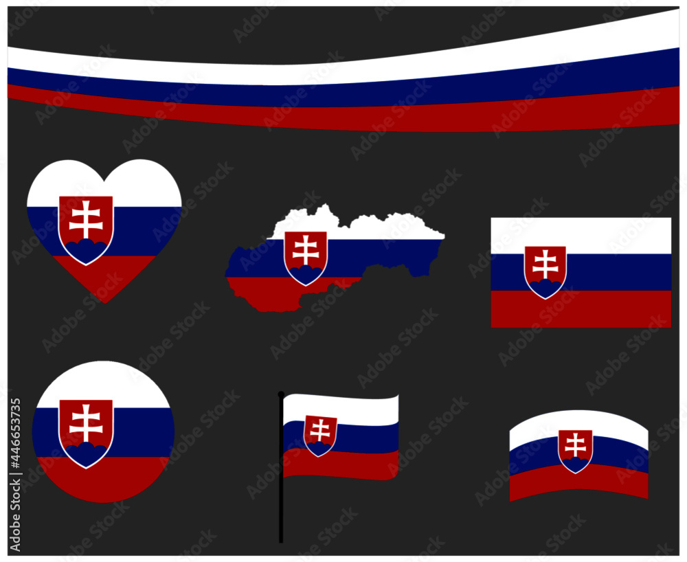 Naklejka premium Slovakia Flag Map Ribbon And Heart Icons Vector Illustration Abstract Design Elements collection