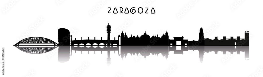 Zaragoza skyline in black and white with reflection