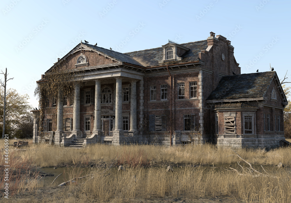 Abandoned ancient mansion 3d render Abandoned ancient mansion 3d render