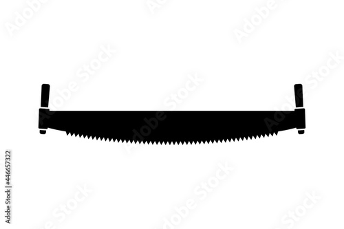 Two-handed saw icon. Black silhouette. Horizontal side view. Vector simple flat graphic illustration. The isolated object on a white background. Isolate.