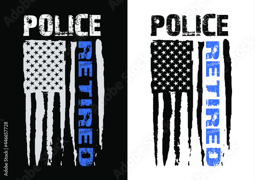 Retired Police With American Flag T-Shirt Design Vector.