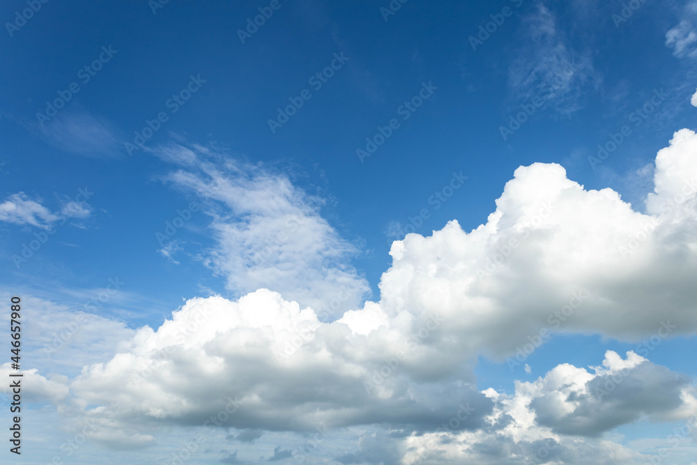 Cumulus white clouds floating on blue sky.