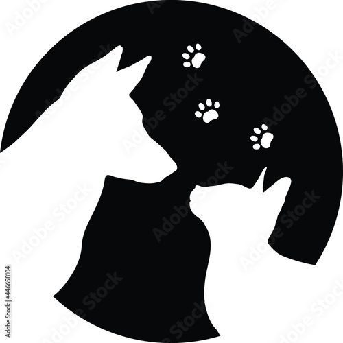 black vector silhouette of cat and dog