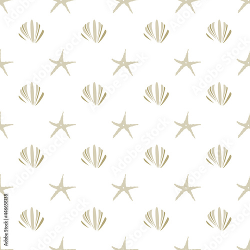 beige seashells seamless patterns